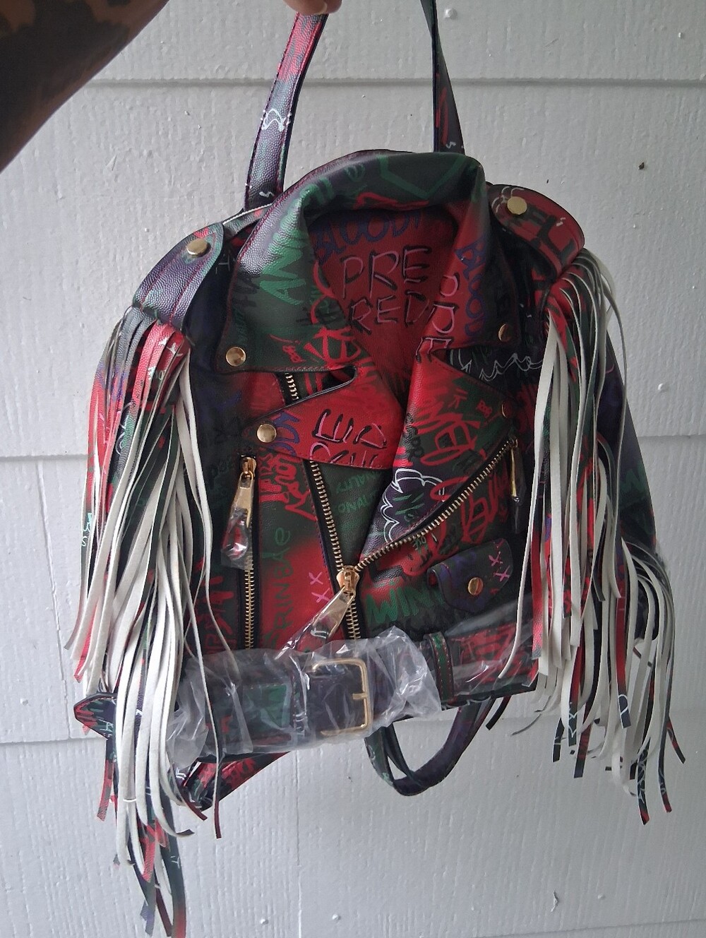 Fringe Graffiti Print Mini Backpack - Red Multi